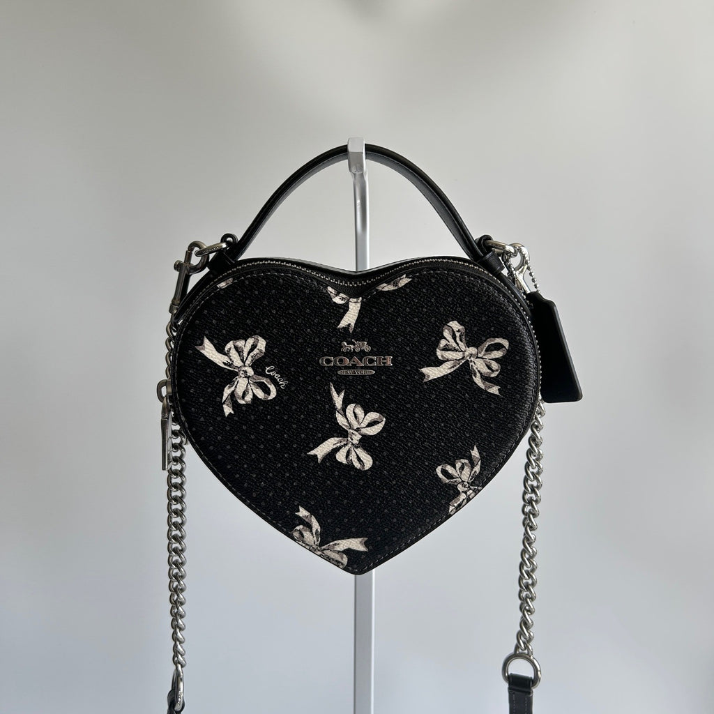 Coach Heart Crossbody Black Bow Print Coated Canvas Bag Excellent0