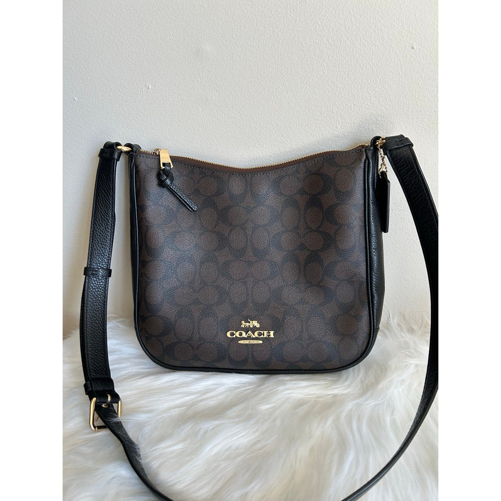 Coach File Brown Black Signature Canvas Leather Crossbody Bag Excellent0