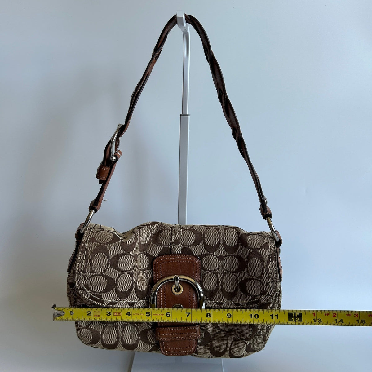 Coach Soho Khaki Brown Signature Canvas Leather Shoulder Bag 11862 Good9