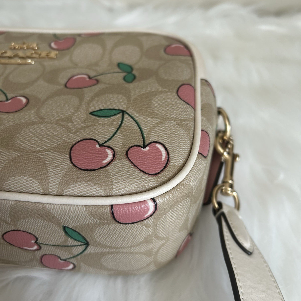 Coach Jamie Heart Cherry Chalk Signature Canvas Leather Camera Bag Excellent6