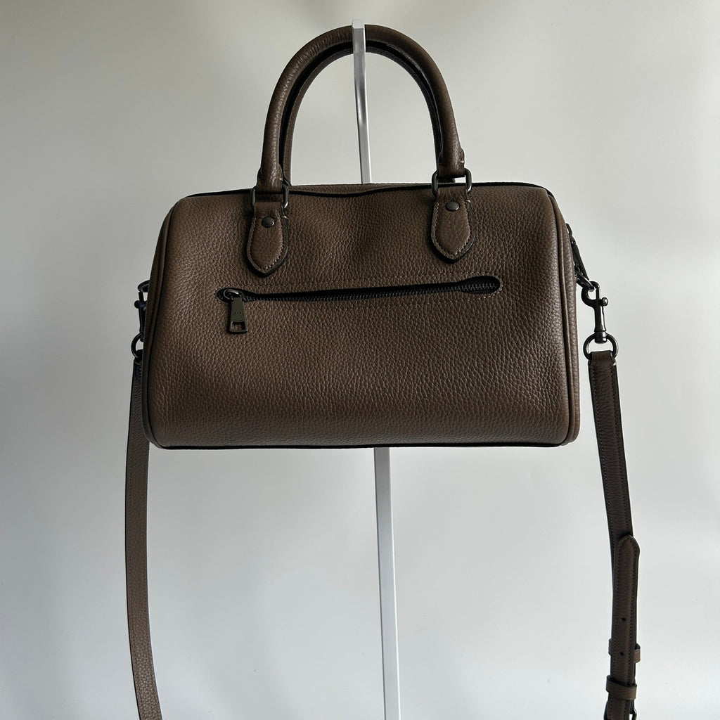 Coach Rowan Satchel Dark Stone Pebbled Leather Satchel Bag CV962 Excellent1