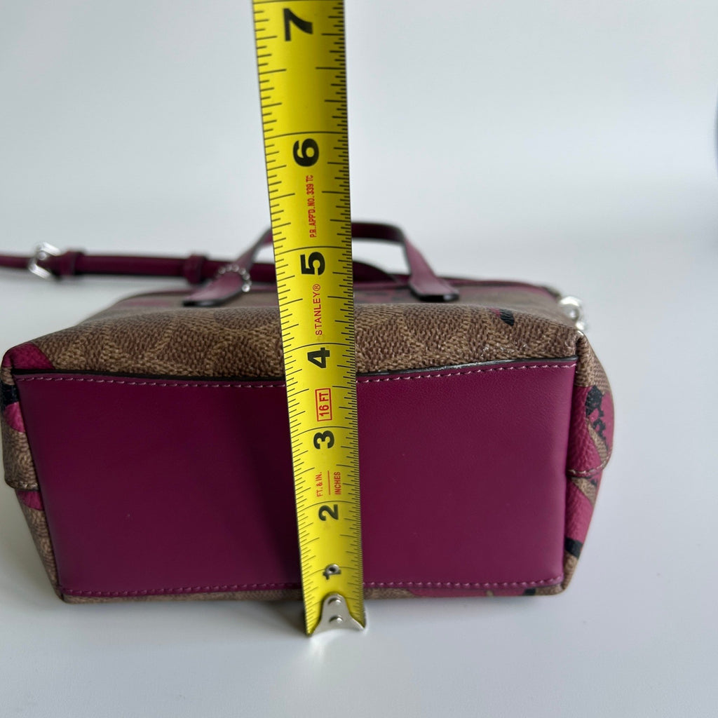 Coach City Mini Tote Brown Pink Bow Signature Canvas Leather Bag Good10