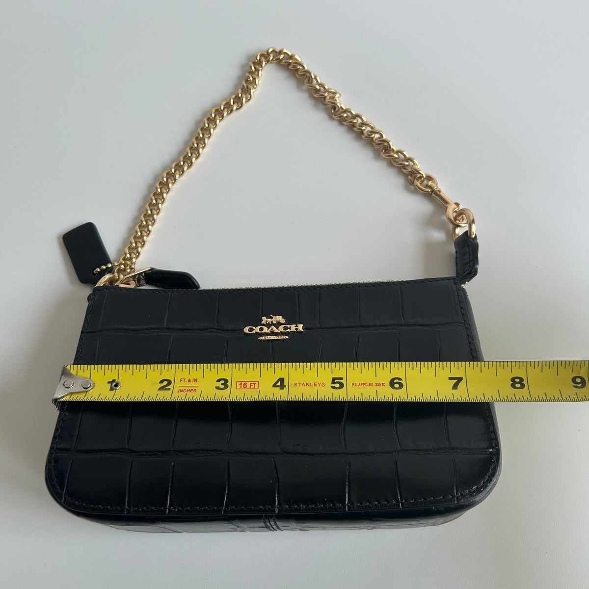 Coach Nolita 19 Black Croc Embossed Leather Wristlet Bag 63864