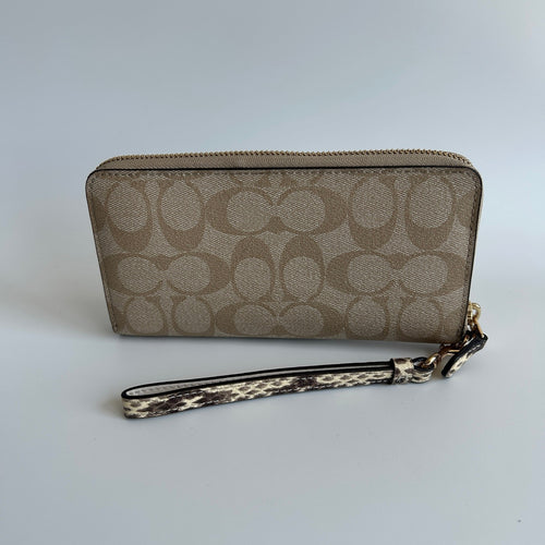 Coach Accordion Zip Khaki Chalk Canvas Leather Wallet Excellent1