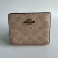 Coach Snap Wallet Sand Chalk Signature Canvas Leather Bifold Good0