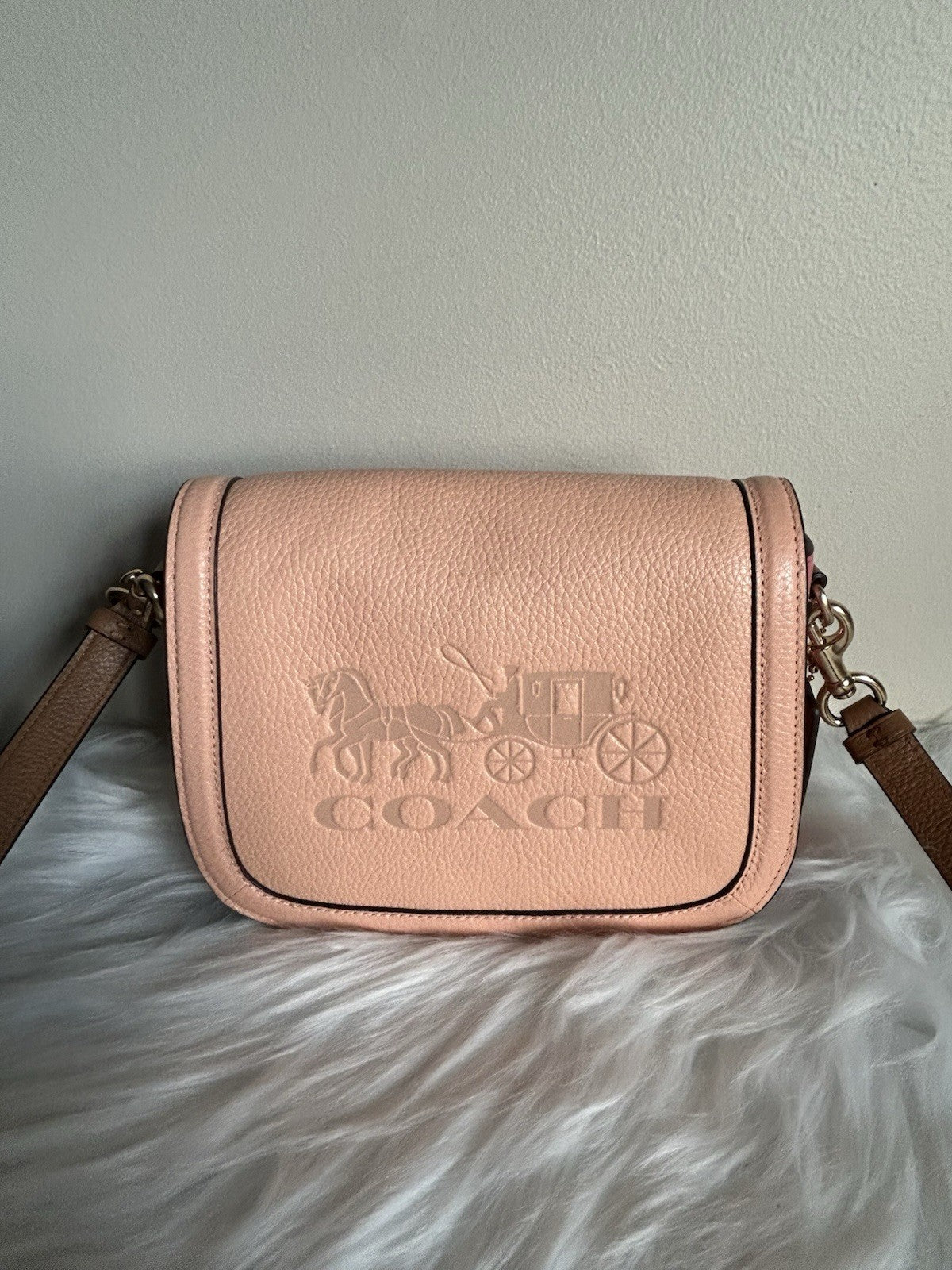 Coach Saddle Bag Pink Tan Pebbled Leather Crossbody Bag Excellent0
