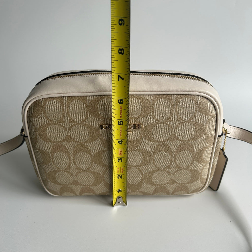 Coach Jamie Chalk White Signature Canvas Leather Camera Bag Good10