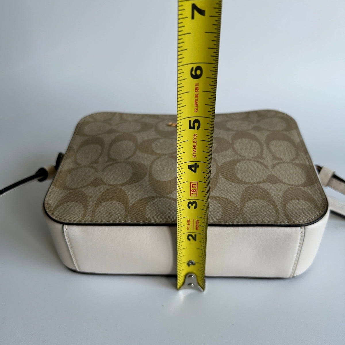 Coach Mini Camera Bag Light Khaki Chalk Canvas Leather Crossbody Excellent9