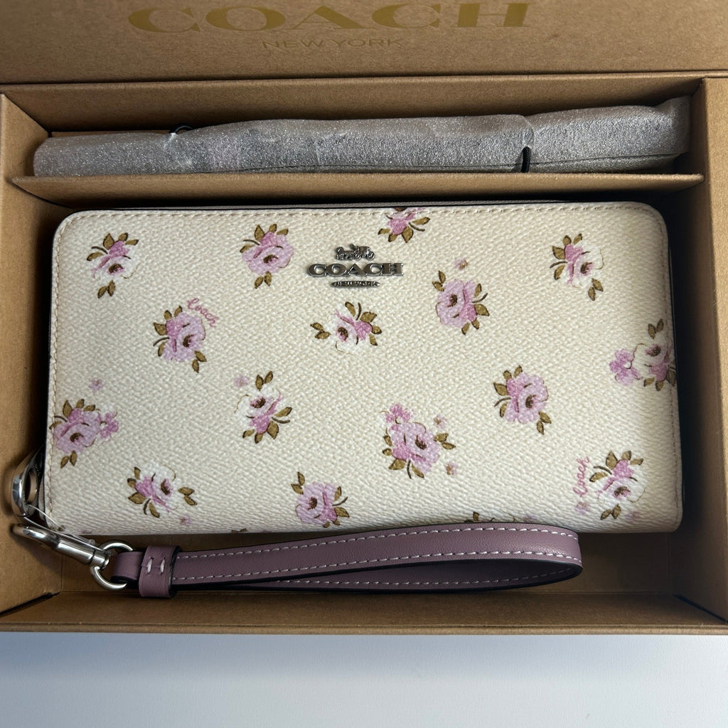Coach Long Zip Around Wallet Chalk White Floral Coated Canvas1