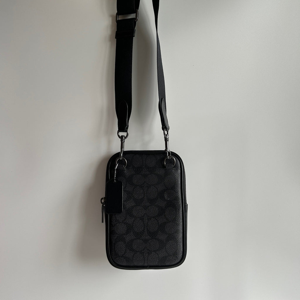 Coach Aden Crossbody Black Signature Canvas Leather Bag Excellent1