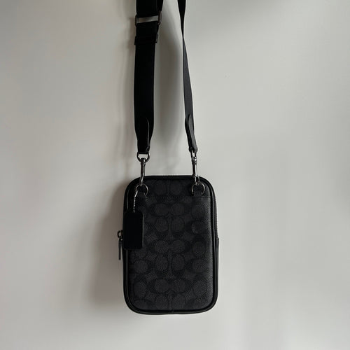 Coach Aden Crossbody Black Signature Canvas Leather Bag Excellent1
