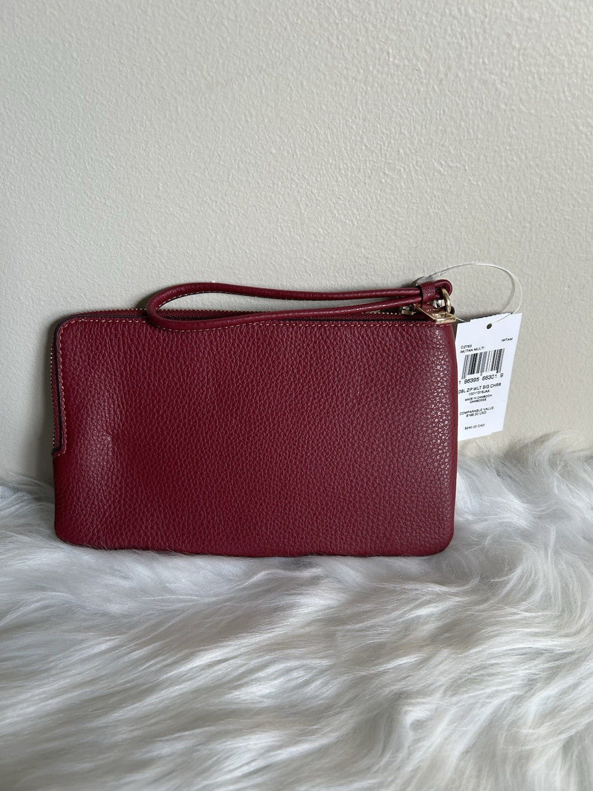 Coach Double Zip Wallet Tan Multi Canvas Leather Wristlet NEW1