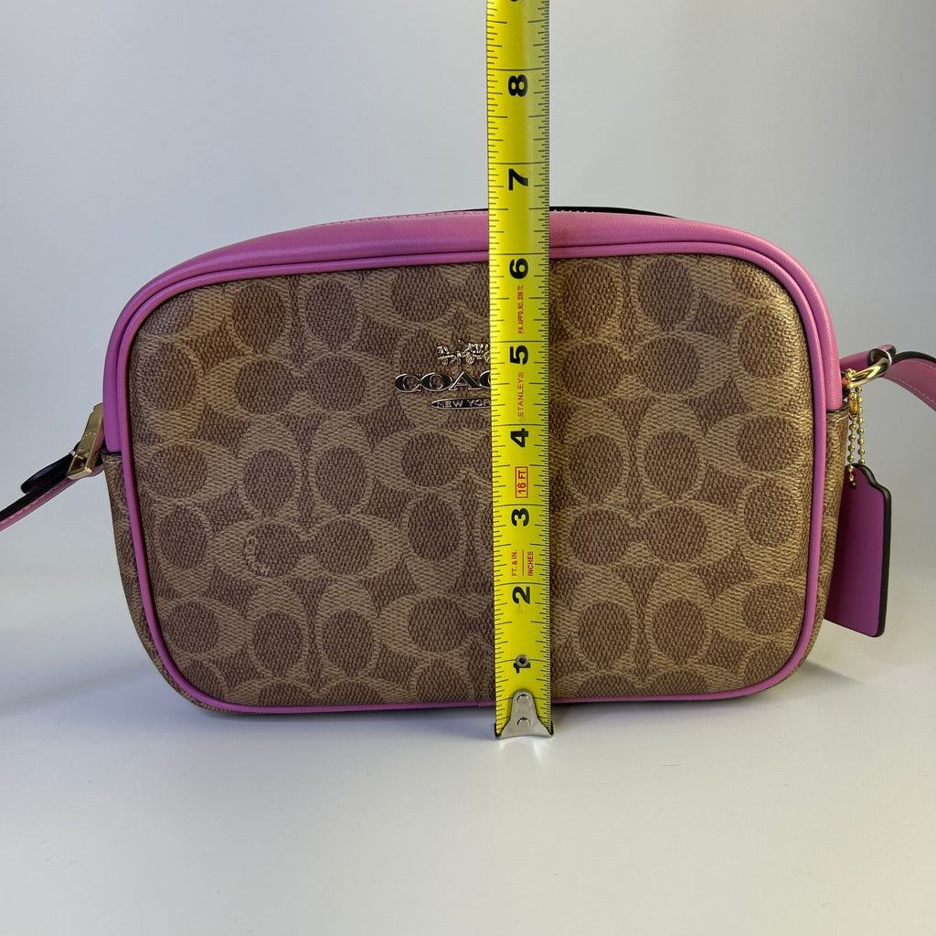 Coach Jamie Camera Bag Khaki Pink Signature Canvas Shoulder Bag Excellent5