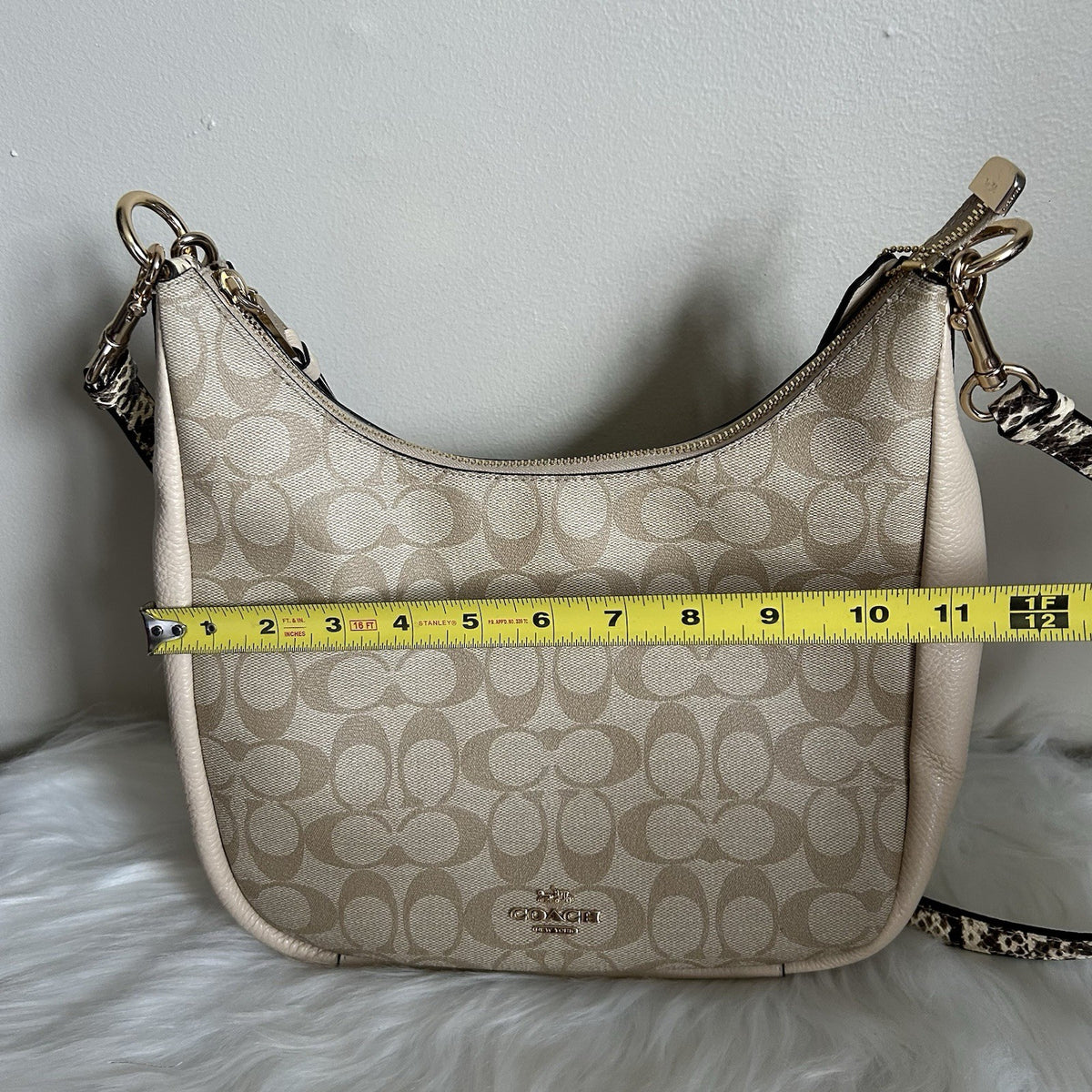 Coach Jules Hobo Khaki Chalk White Canvas Leather Shoulder Bag Excellent6