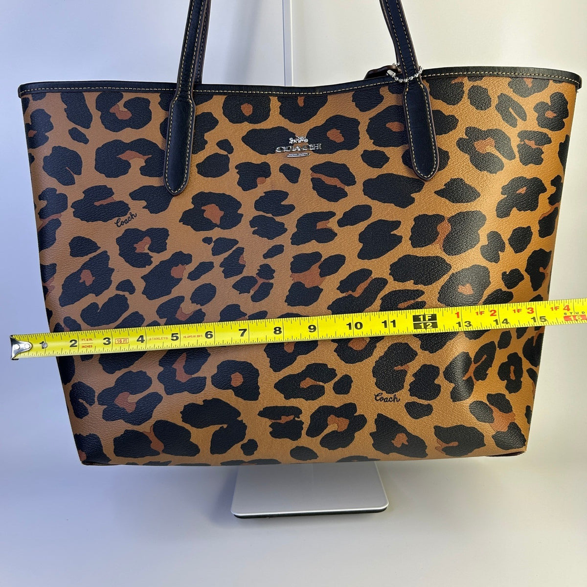 Coach City Tote Leopard Tan Black Coated Canvas Tote Bag Good8