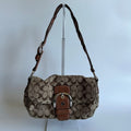 Coach Soho Khaki Brown Signature Canvas Leather Shoulder Bag 11862 Good0