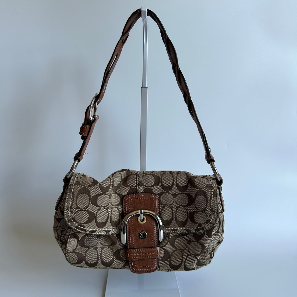 Coach Soho Khaki Brown Signature Canvas Leather Shoulder Bag 11862 Good0