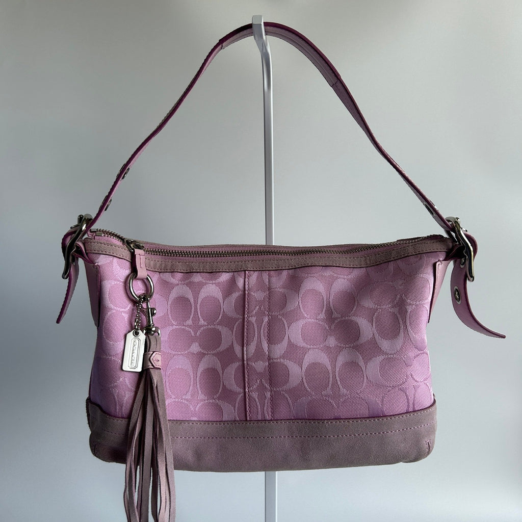 Coach Soho Signature East West Pink Jacquard Suede Shoulder Bag Excellent1