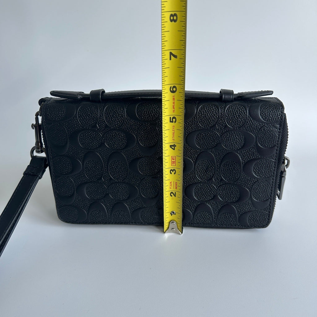 Coach Double Zip Travel Organizer Black Embossed Leather Wallet Excellent7