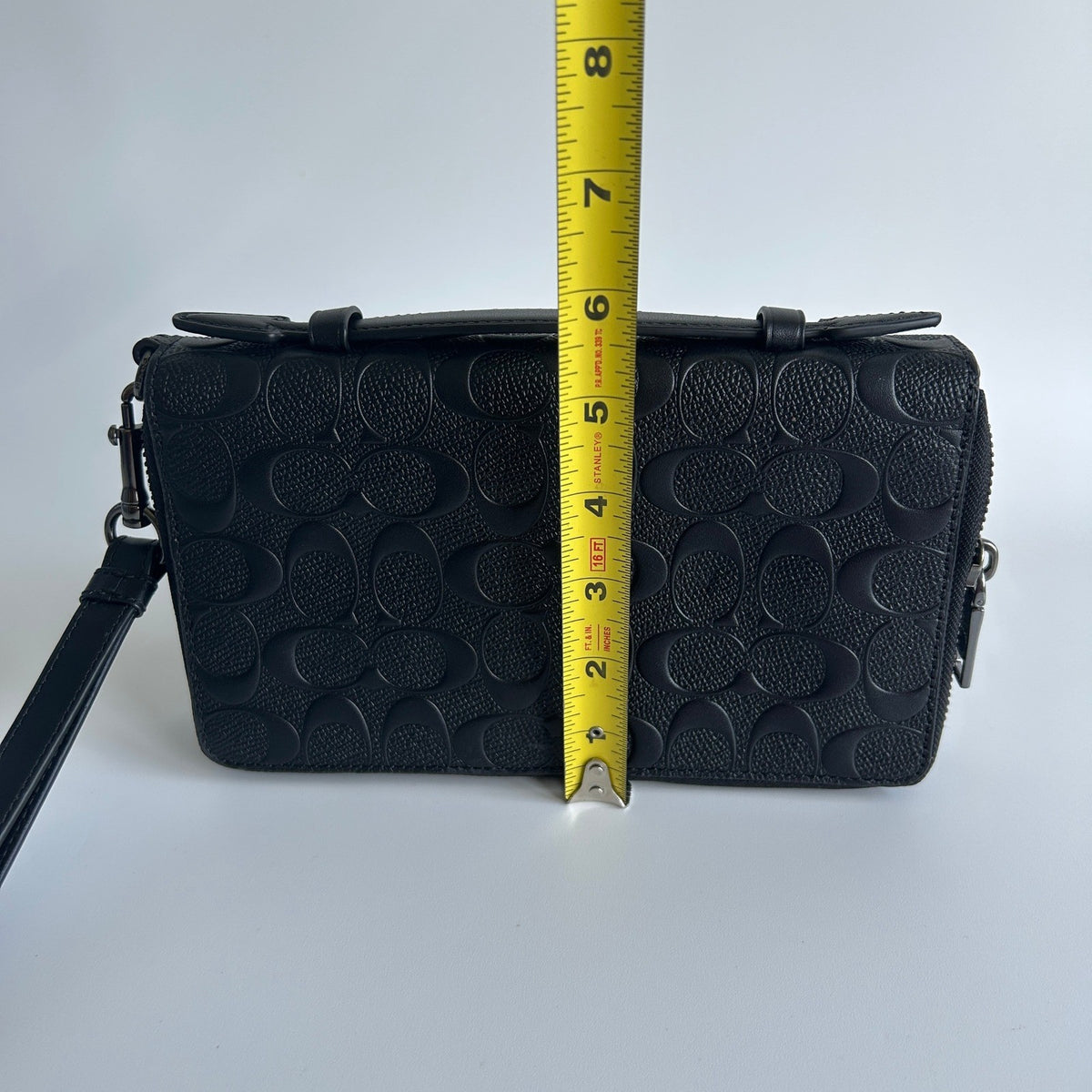 Coach Double Zip Travel Organizer Black Embossed Leather Wallet Excellent7