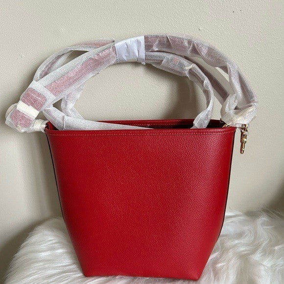 Coach City Bucket Bold Red Pebbled Leather Bag NEW1