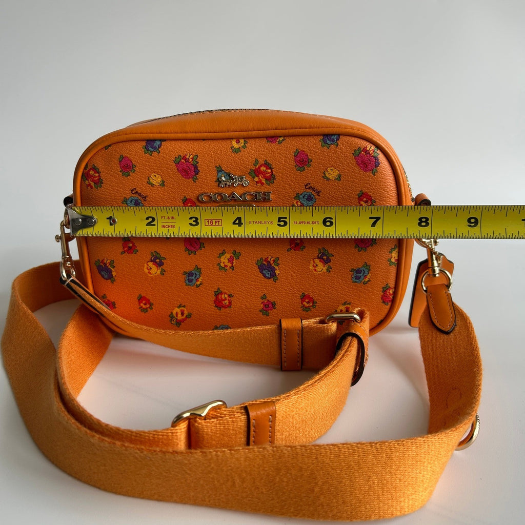 Coach Mini Jamie Camera Bag Orange Floral Pebbled Leather Crossbody Excellent3