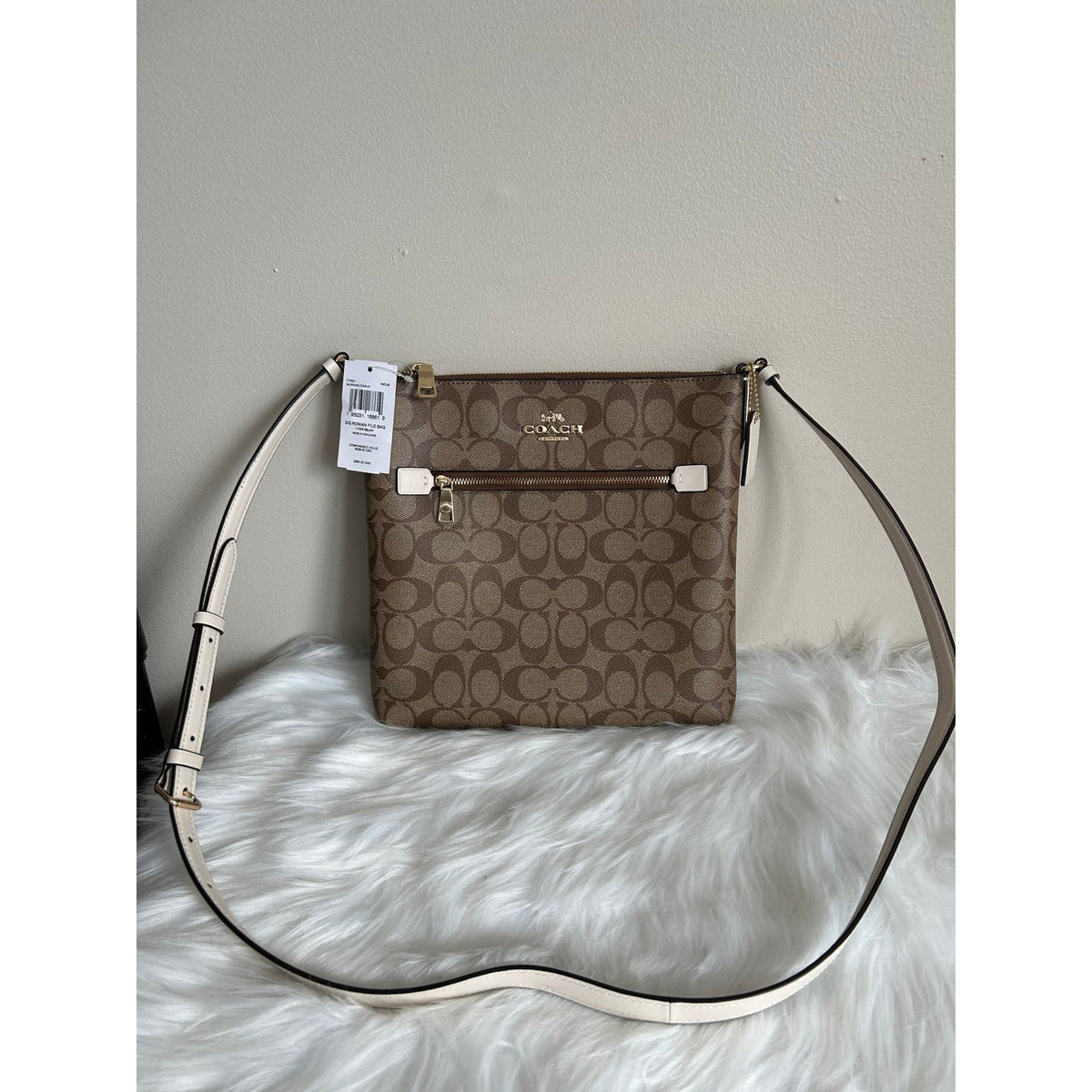 Coach Rowan File Bag Khaki Chalk Signature Canvas Leather Crossbody New0