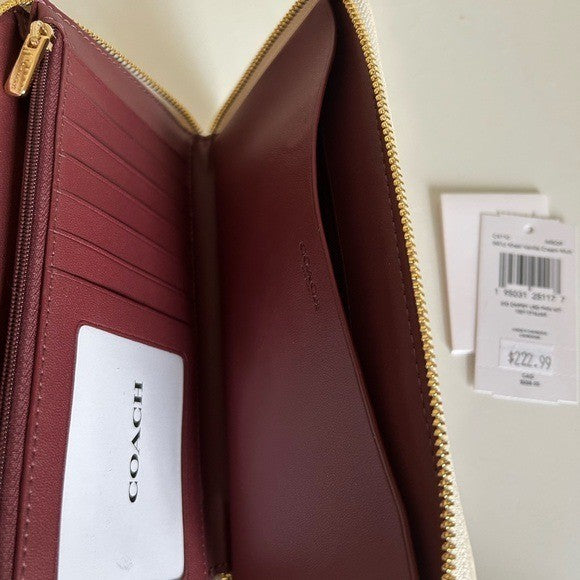 Coach Dempsey Khaki Cream Jacquard Leather Wristlet Wallet C8112 Excellent1
