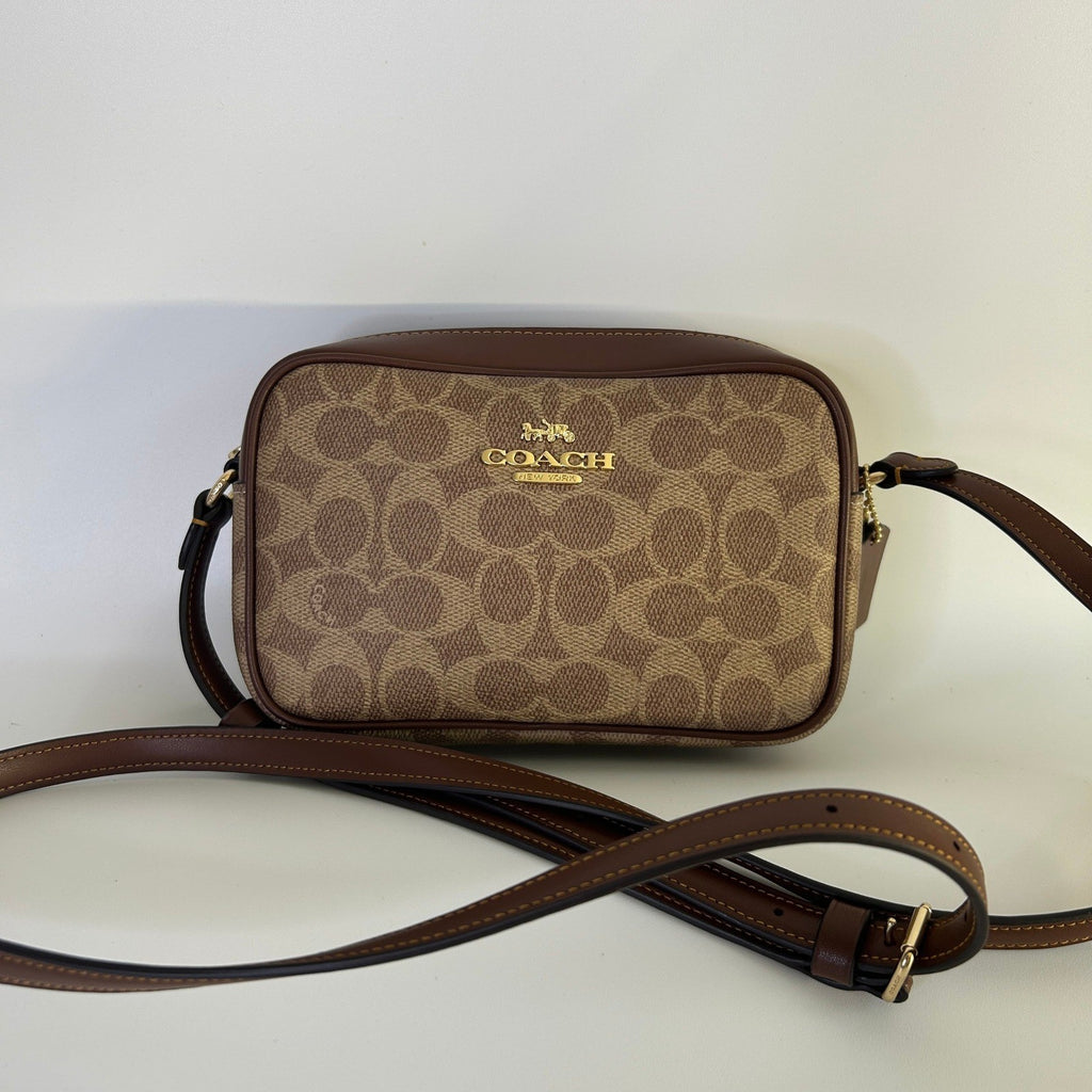 Coach Mini Jamie Camera Bag Brown Signature Canvas Crossbody Excellent0