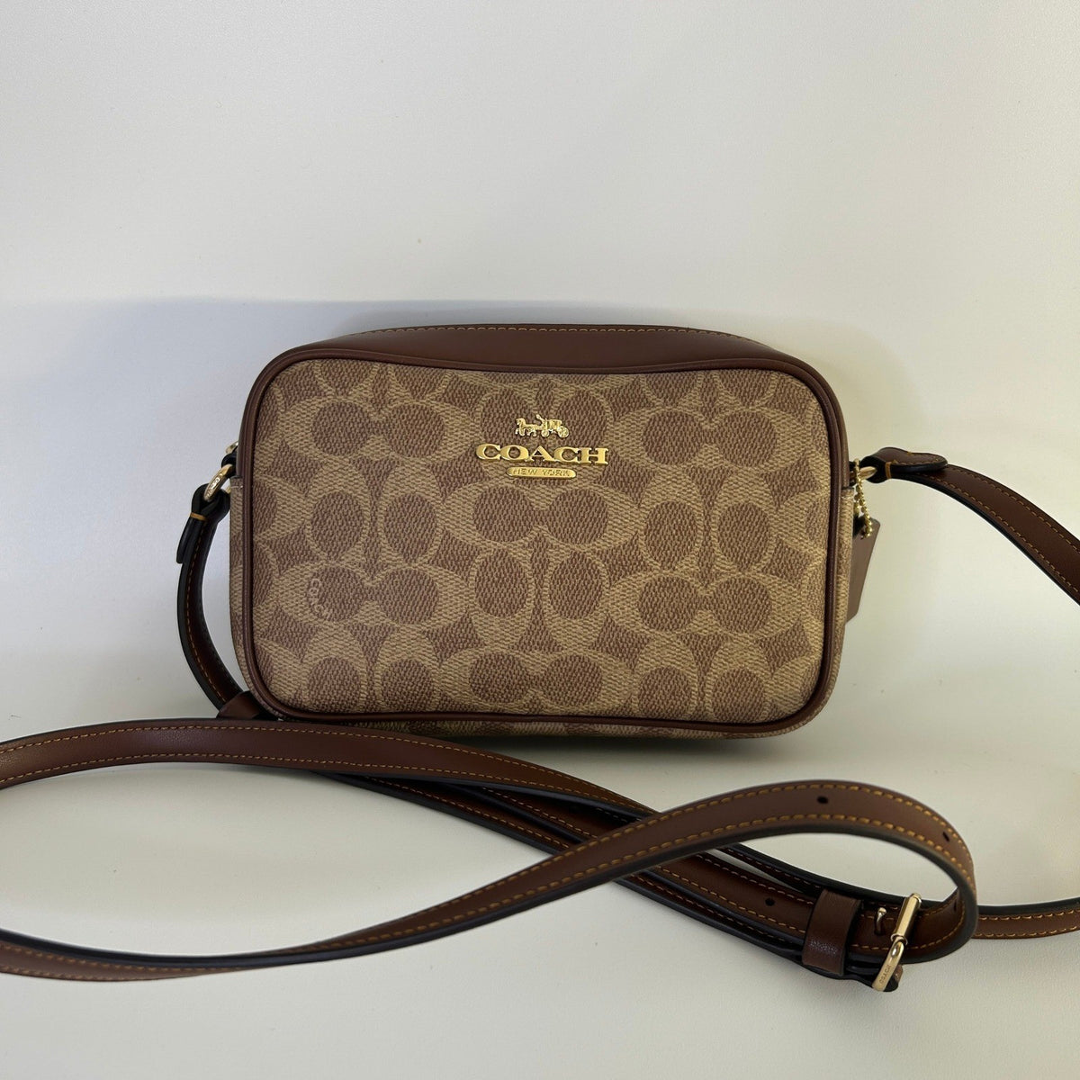 Coach Mini Jamie Camera Bag Brown Signature Canvas Crossbody Excellent0