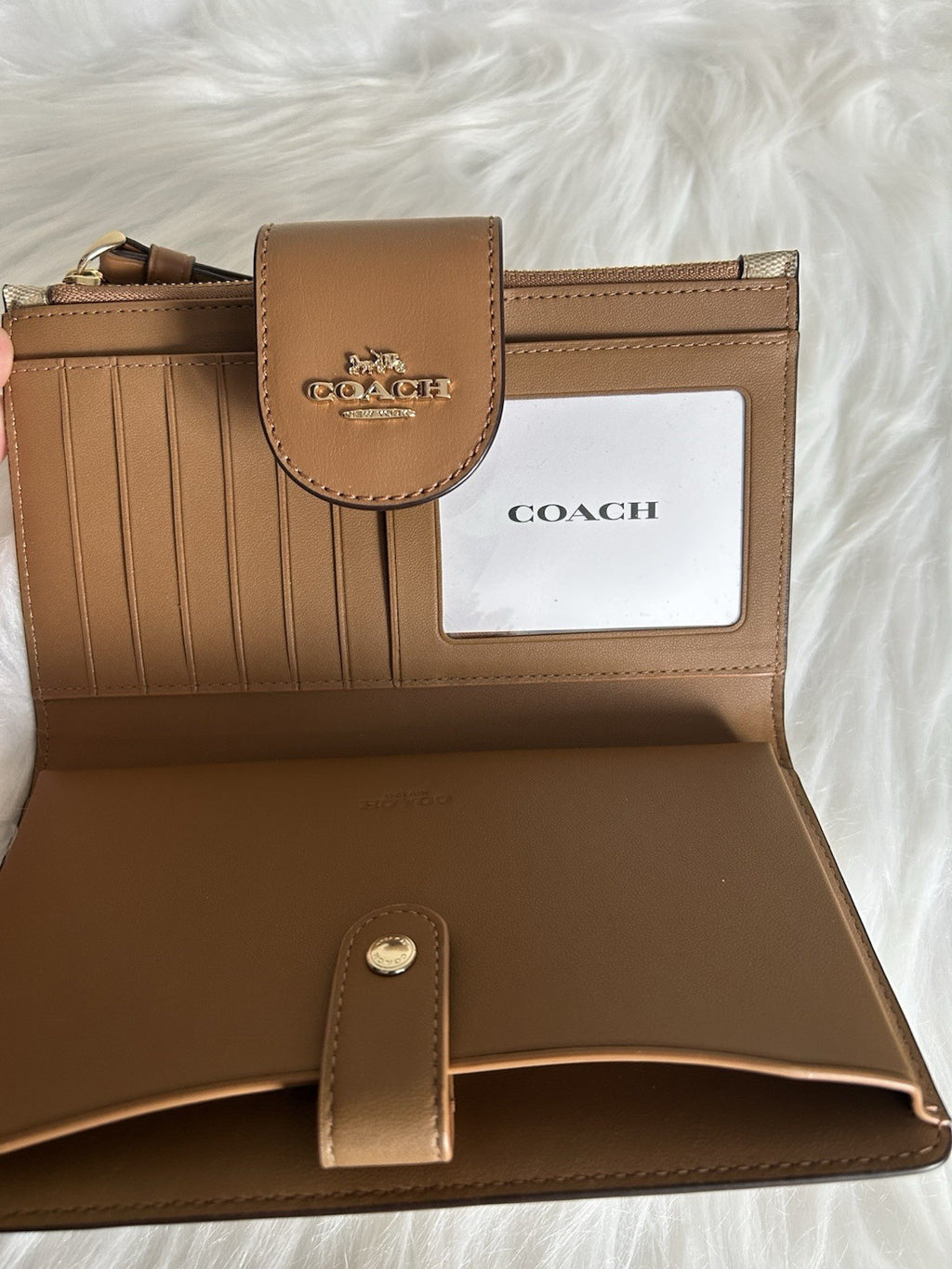 Coach Tech Phone Wallet Khaki Saddle Signature Canvas C2874 NWT2