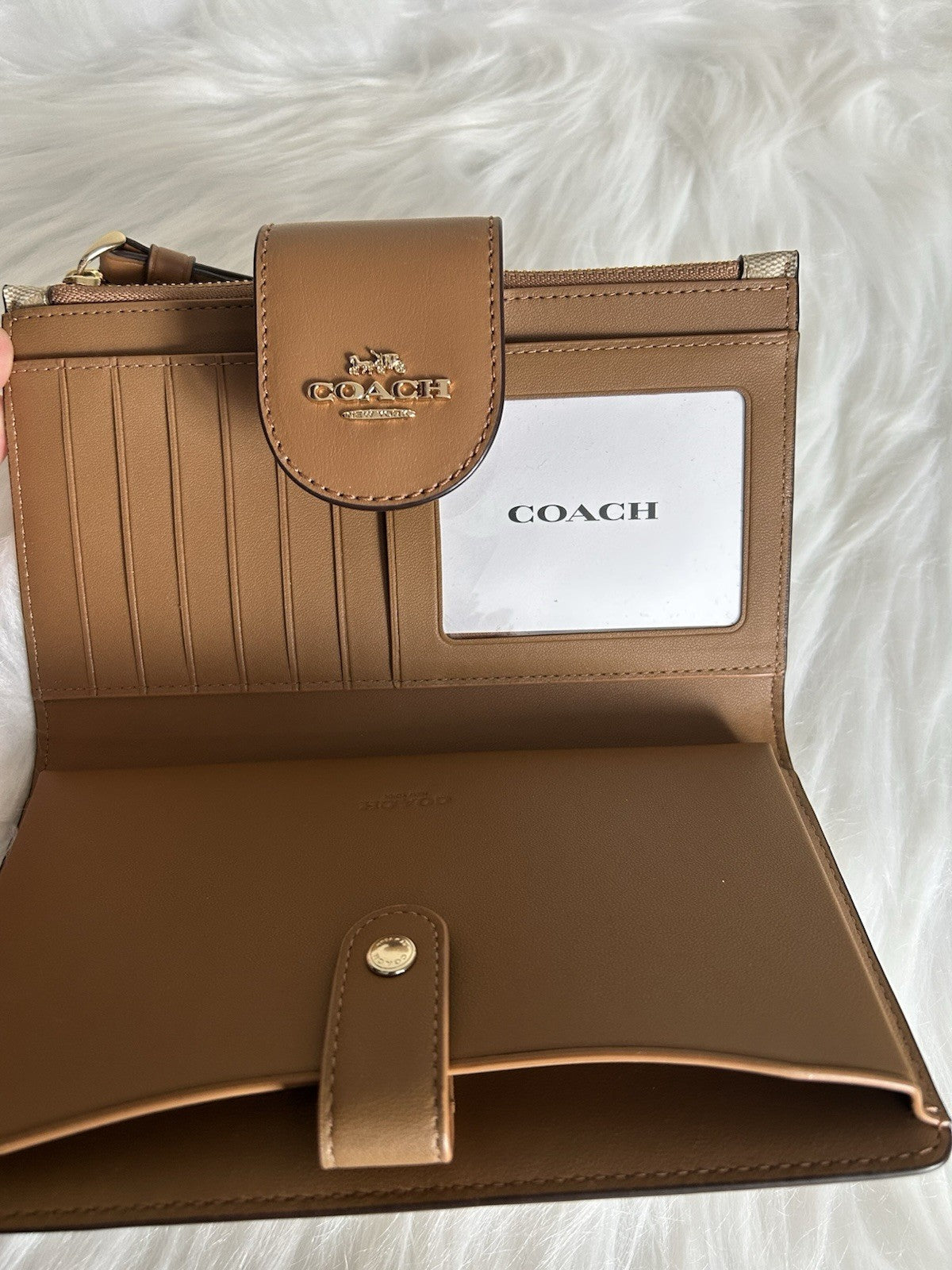Coach Tech Phone Wallet Khaki Saddle Signature Canvas C2874 NWT2