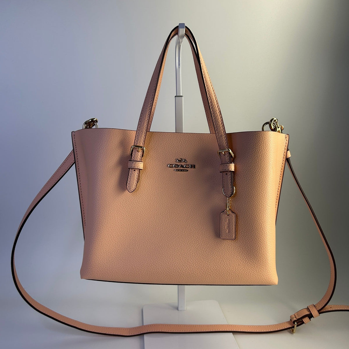 Coach Mollie Tote 25 Peach Pink Pebbled Leather Shoulder Bag C4084 Excellent0