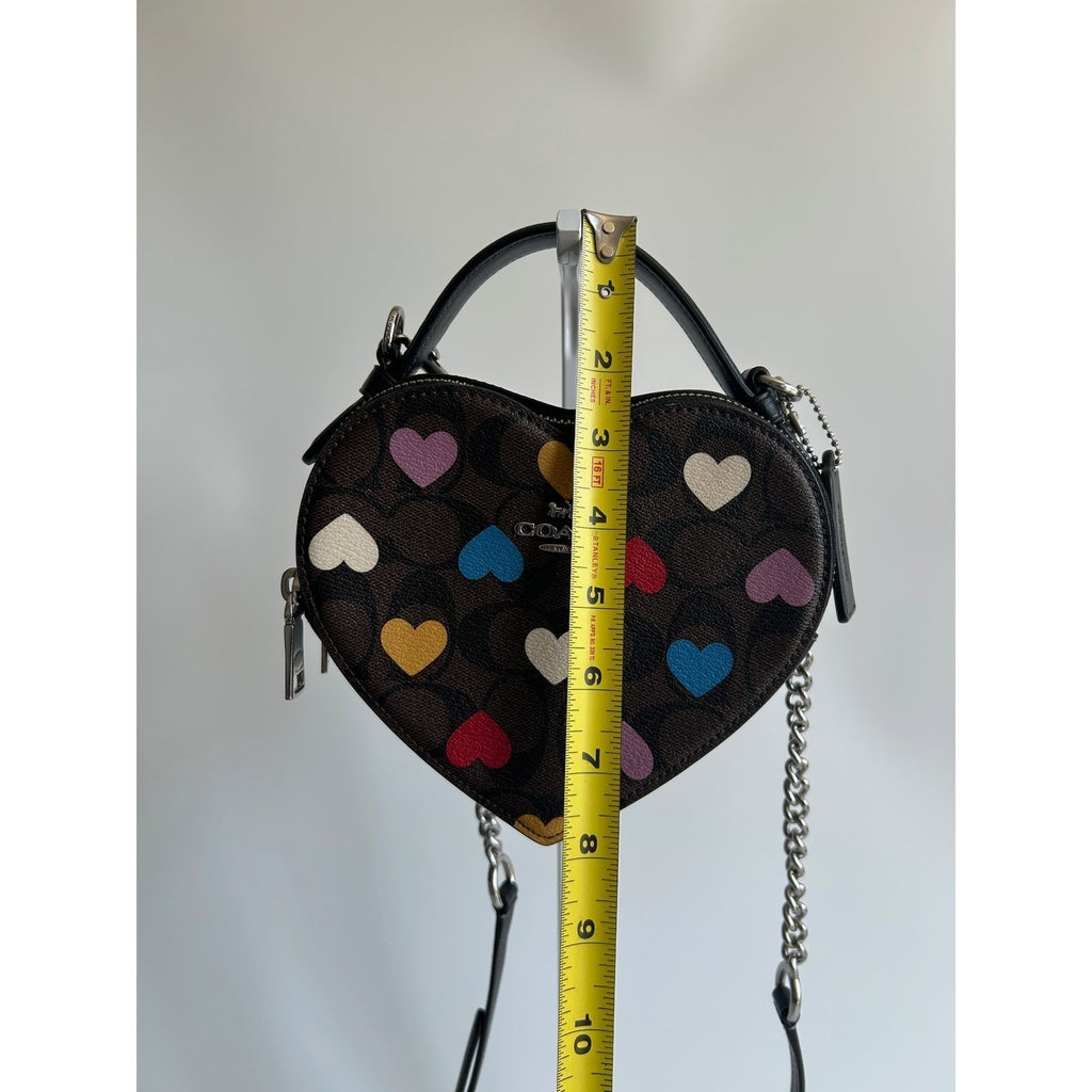 Coach Heart Crossbody Brown Multi Signature Canvas Leather Bag Excellent7