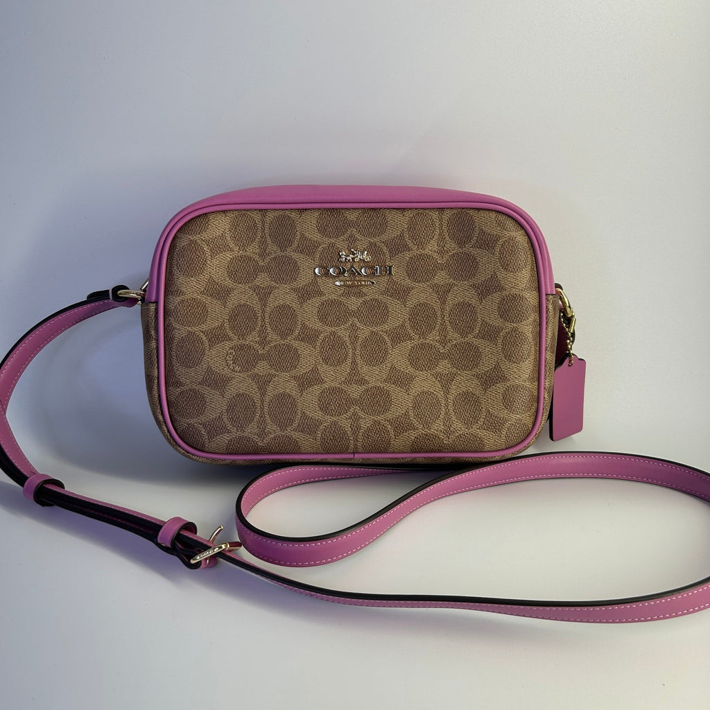 Coach Jamie Camera Bag Khaki Pink Signature Canvas Shoulder Bag Excellent0