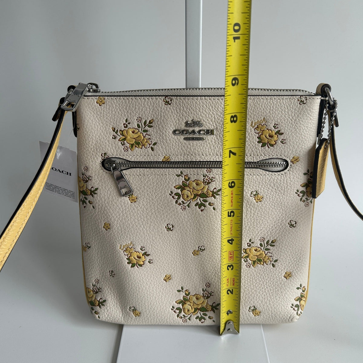 Coach Mini Rowan File Bag Chalk White Floral Pebbled Leather Crossbody NWT8