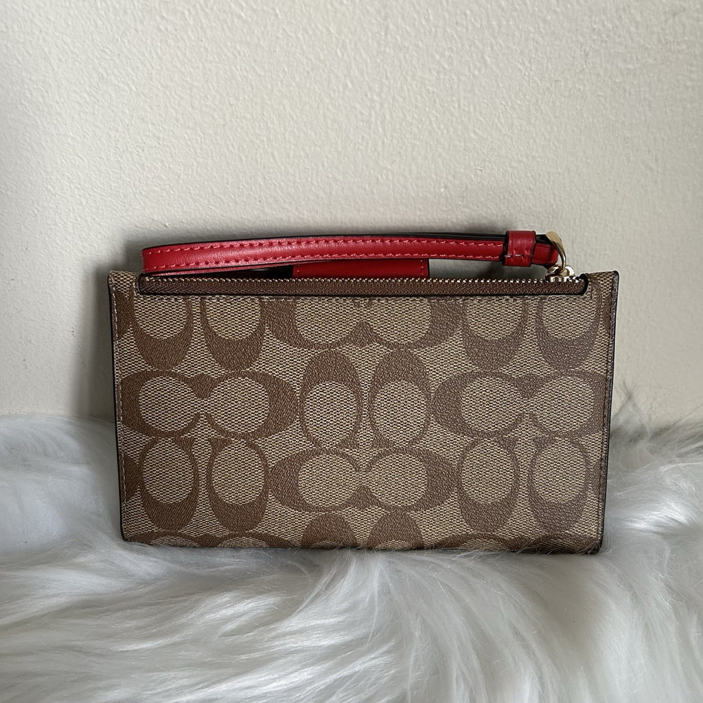 Coach Signature Canvas Red Leather Wristlet Wallet Excellent1
