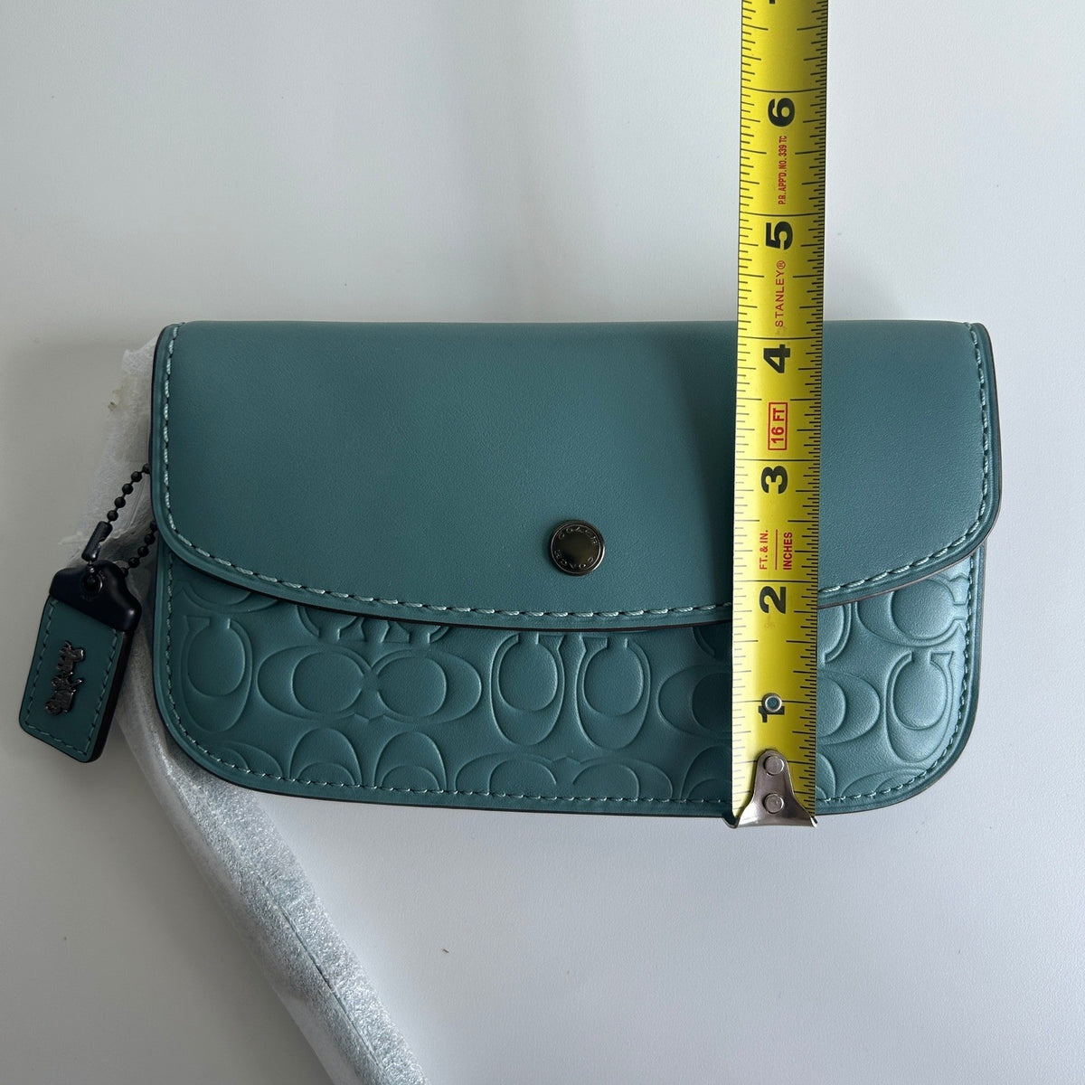 Coach Signature Leather Clutch Dark Turquoise Blue Wristlet NEW5