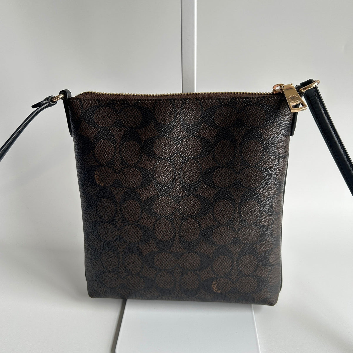 Coach Mini Rowan File Bag Brown Black Signature Canvas Crossbody CF340 Excellent2