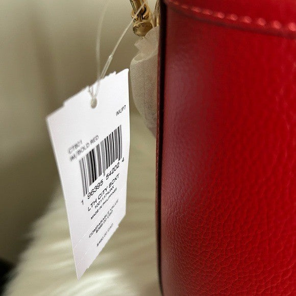 Coach City Bucket Bold Red Pebbled Leather Bag NEW3