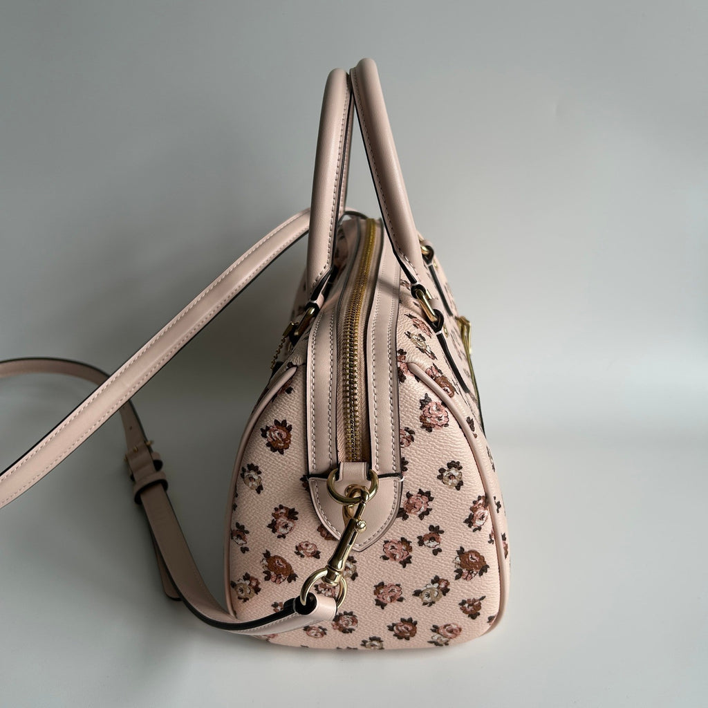 Coach Rowan Satchel Rose Print Pink Leather Satchel Bag GOOD2