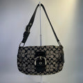 Coach Soho Signature Flap Black Canvas Leather Shoulder Bag 11862 Good0