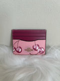 Coach Cherry Print Pink Crossgrain Leather Card Case Excellent0