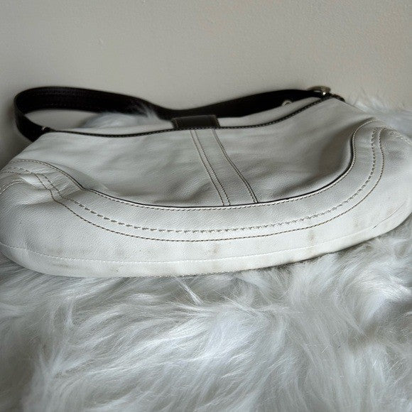 Coach Hobo F10910 White Brown Leather Buckle Shoulder Bag Good4