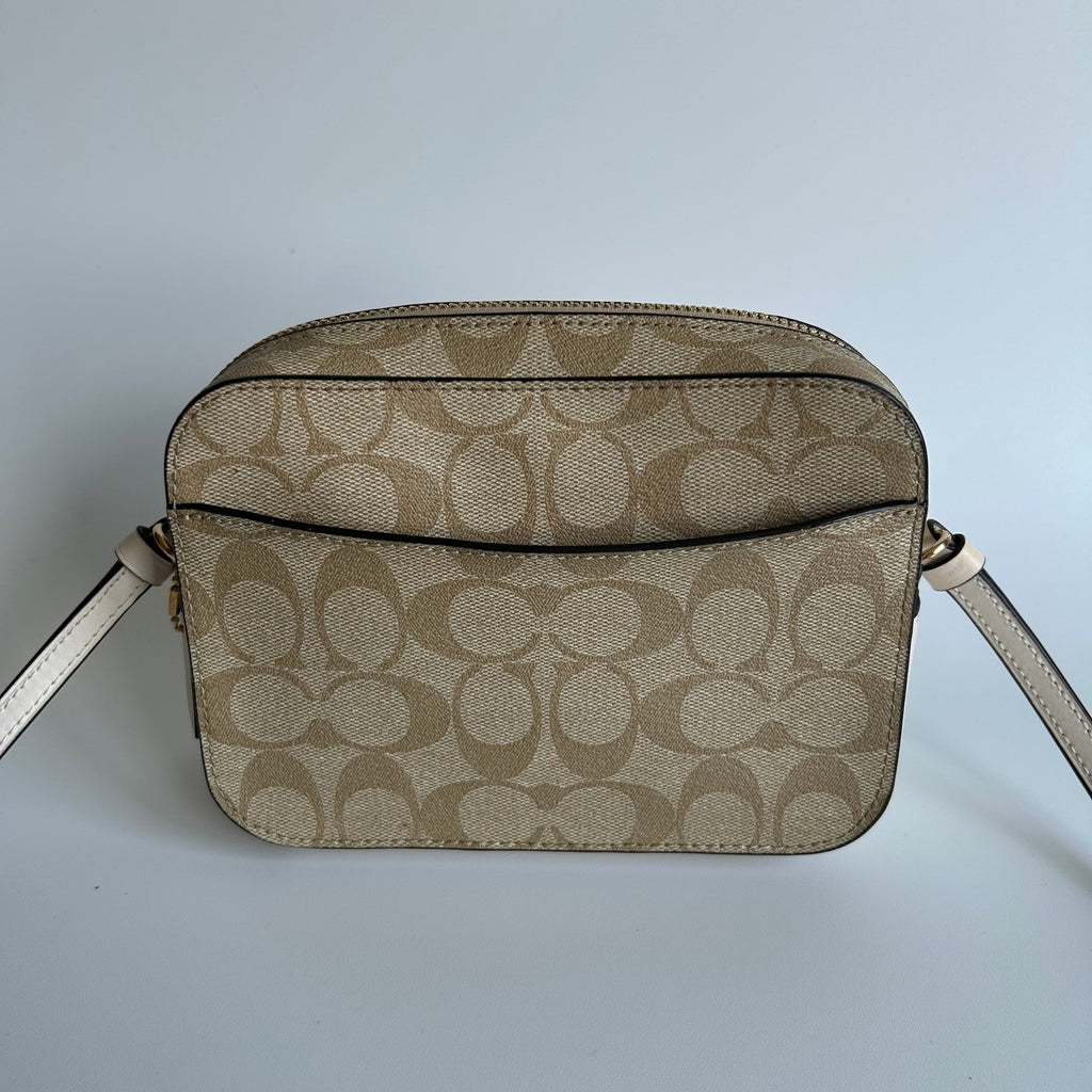 Coach Mini Camera Bag Light Khaki Chalk Canvas Leather Crossbody Excellent1