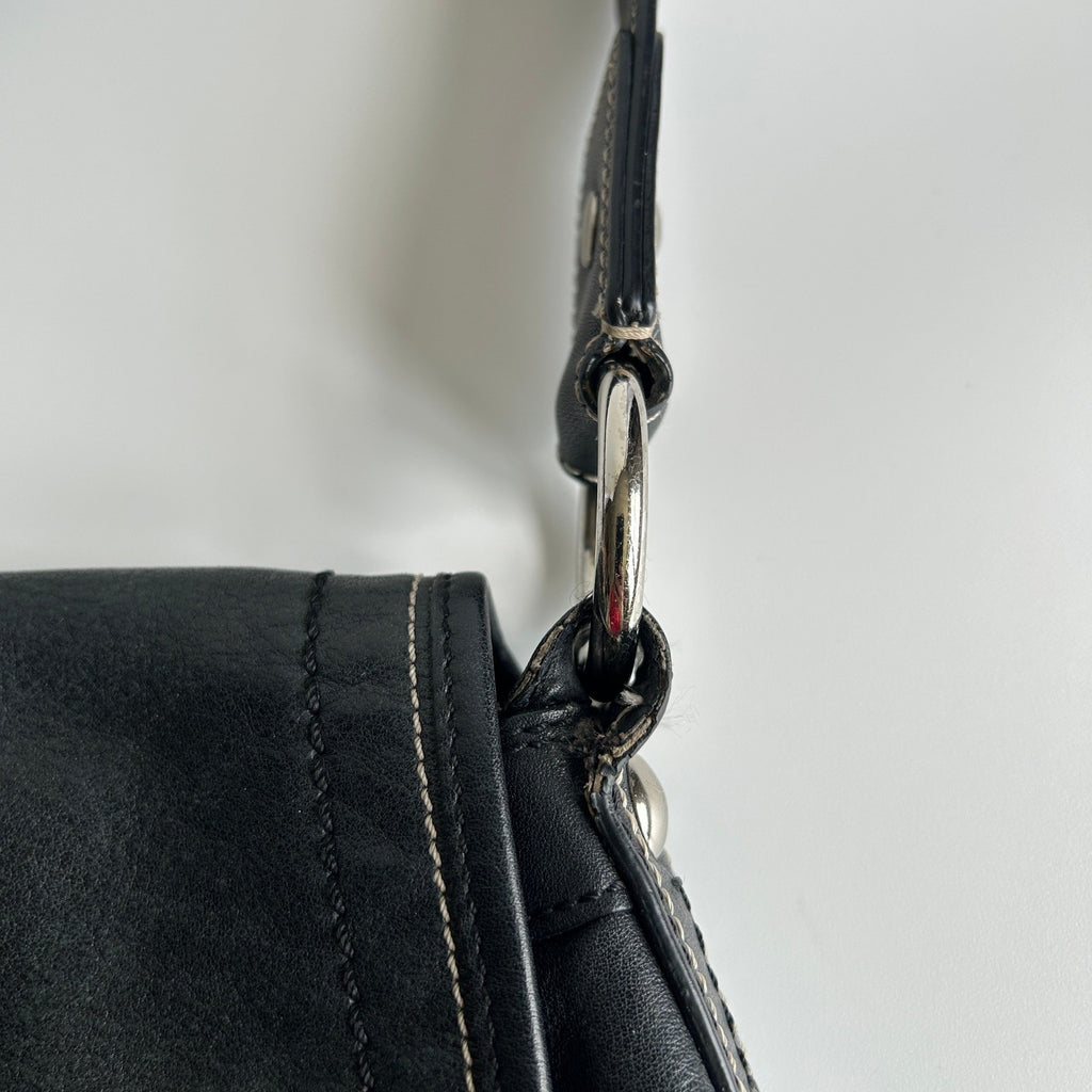 Coach Soho Pleated Flap Black Pebbled Leather Shoulder Bag Good5