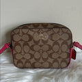 Coach Mini Jamie Camera Bag Brown Pink Signature Canvas Leather Crossbody C99380