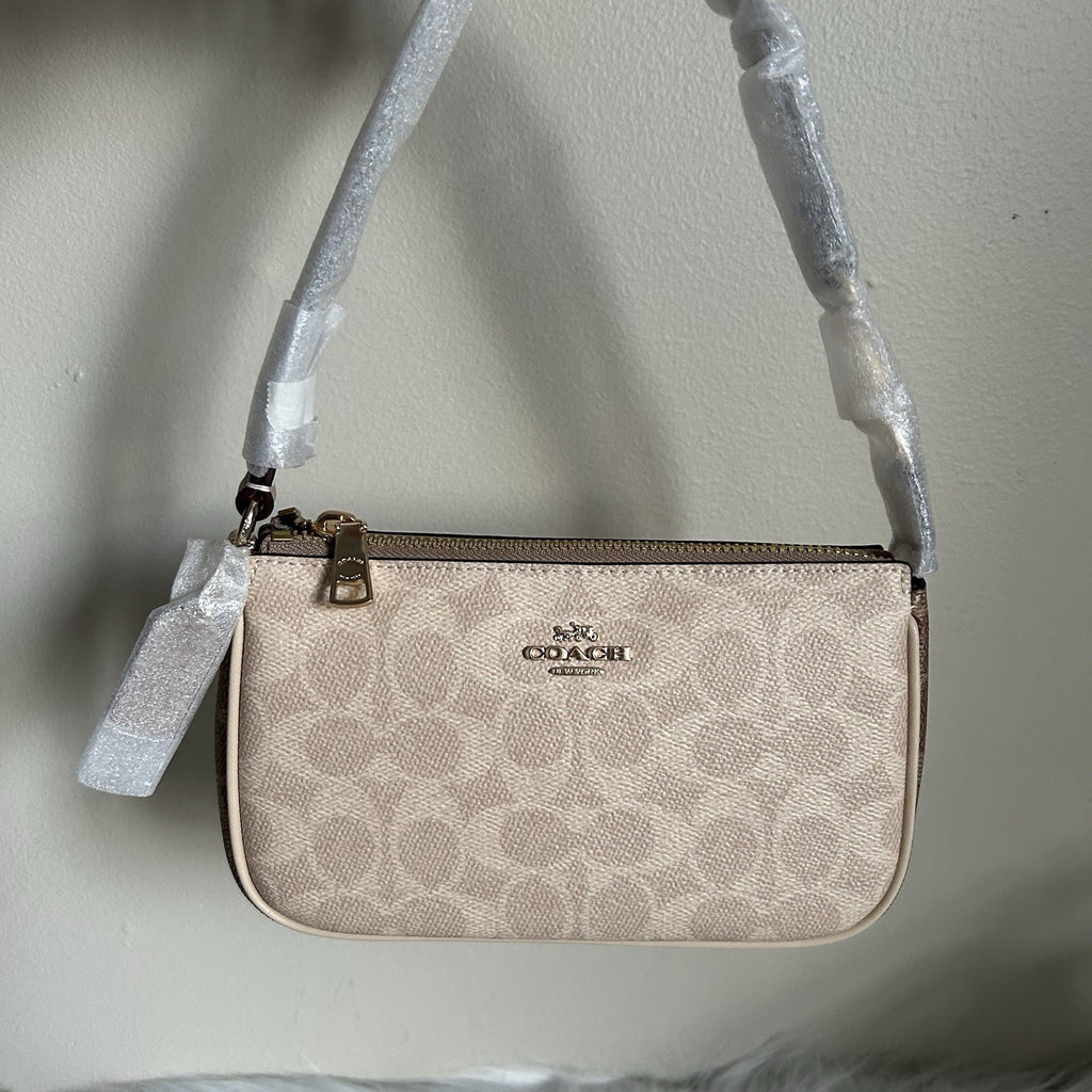 Coach Nolita 19 Sand Tan Signature Canvas Leather Wristlet Bag NEW0