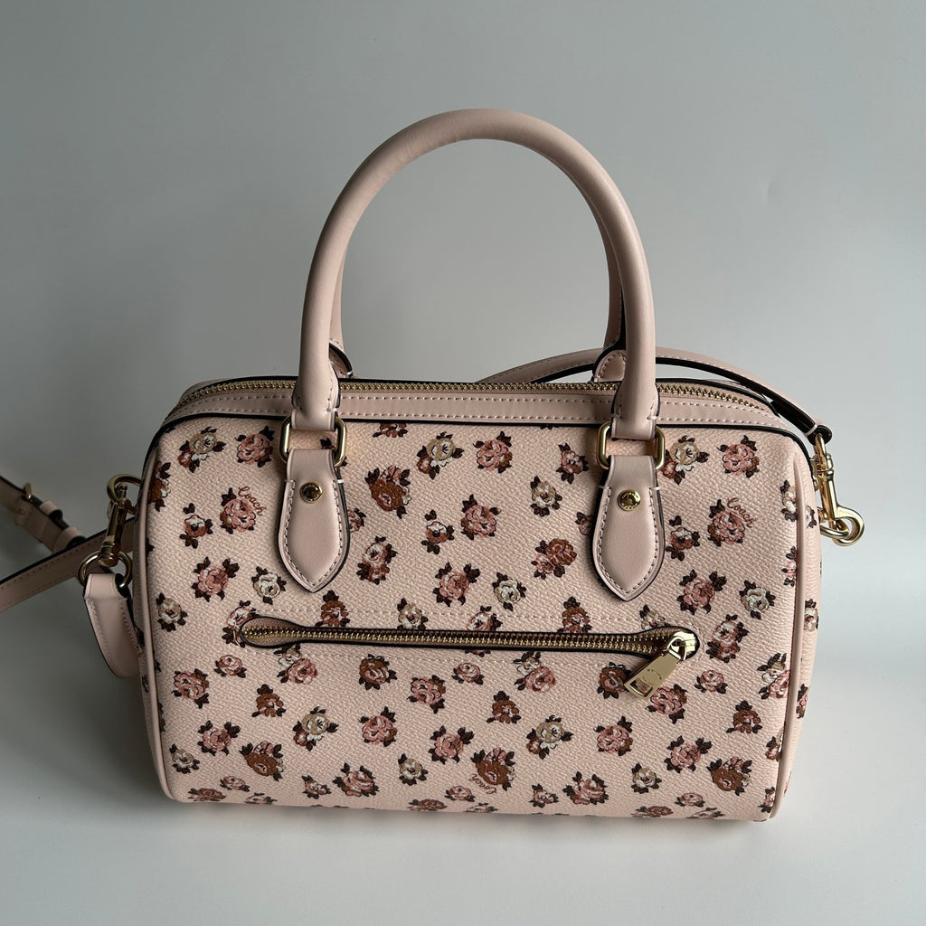 Coach Rowan Satchel Rose Print Pink Leather Satchel Bag GOOD3