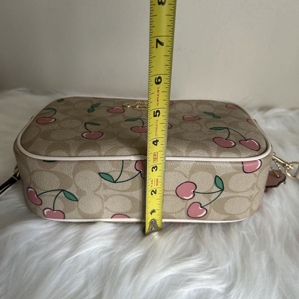 Coach Jamie Heart Cherry Chalk Signature Canvas Leather Camera Bag Excellent12